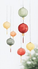 Glowing chinese paper lanterns in spiral design festival setting decorative art outdoor space aesthetic viewpoint