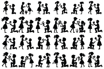 silhouette of man and woman holding flowers