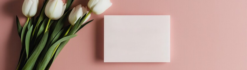 Delicate Handwritten Confession Inscribed on Soft Paper Surrounded by Elegant White Tulips on a Minimalist Pink Background