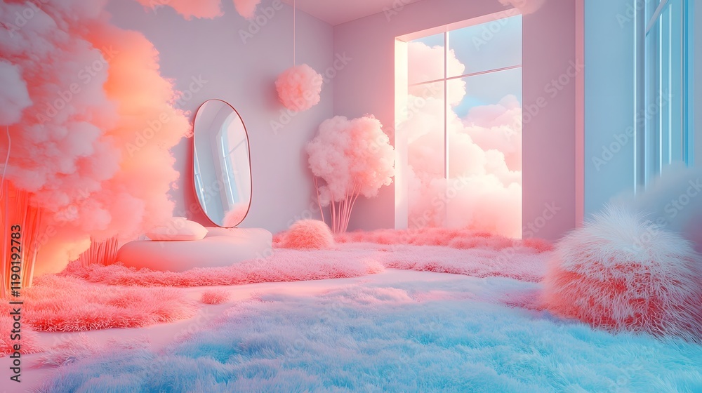 Wall mural soothing pastel gradient backdrop with soft fluffy textures creating a whimsical imaginative and gen