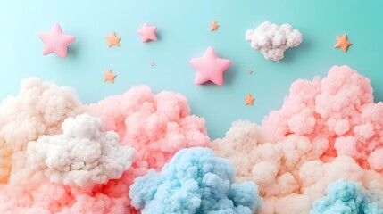 Whimsical Pastel Cloud and Star Fantasy Background with Vibrant Gradients and Imaginative Textures  Soft dreamy and enchanting youthful creative charm with fluffy ethereal and delicate elements