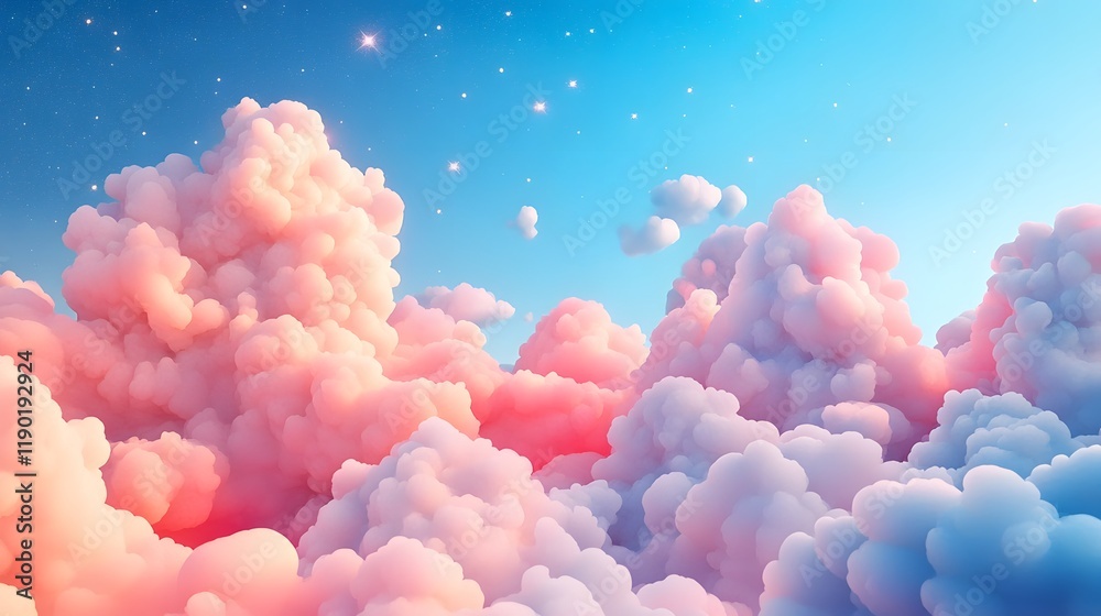 Wall mural ethereal pastel clouds with soft fluffy textures float amidst a starry night sky creating a captivat