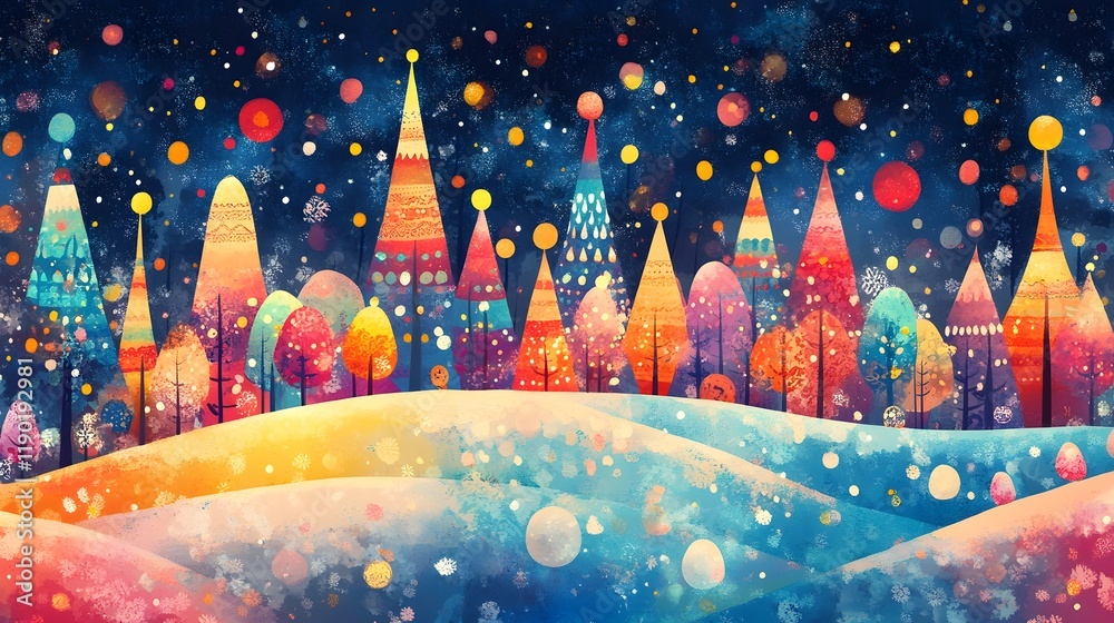 Poster elegant and colorful festive scene with whimsical patterns soft floating gradients and bright cheerf