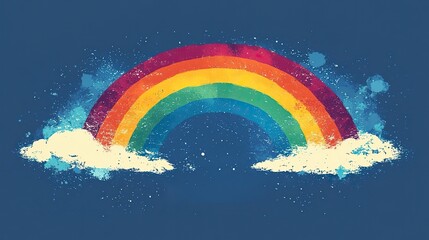 A simple, clean graphic features a rainbow with the text Happy Pride Month in white on a blue background, conveying a message of inclusivity