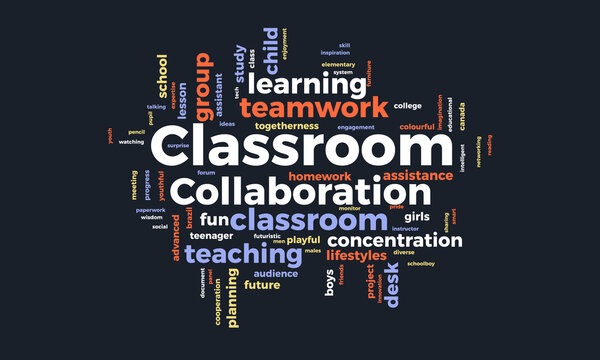 Classroom Collaboration word cloud template. Classroom Collaboration concept vector tagcloud background.