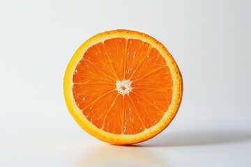 A halved orange rests on a wooden table, showcasing its vibrant color and juicy texture, inviting a refreshing taste experience.