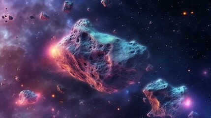 Obraz premium Cosmic Rock Field Amidst Nebulae Dust and Stars