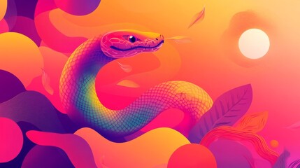 Obraz premium Chinese New Year vector design cards. 2025 year of the Snake. Lunar new year concept. Geometric modern vector with abstract forms, gradients, snakes. Design for calendar, cover, flyer.