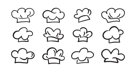 Chef Hat doodle line Art Drawing Icon Design Elements Collection. Logo hand drawn set isolated