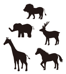 野生動物のシルエット　イラストセット