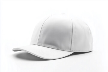 Fototapeta premium white baseball cap with a white brim. The cap is sitting on a white background. The cap is a blank canvas, ready to be filled with a design or logo
