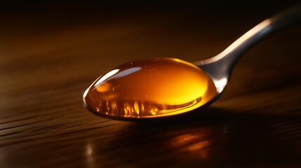 Golden Honey on a Spoon: A Close-Up Macro Photography
