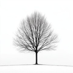Fototapeta premium A serene winter scene featuring a bare tree amidst a snowy field, with a rustic bench inviting rest in the foreground.