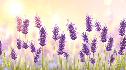 Naklejka premium Lavender Flowers Blooming In Sunlight Field