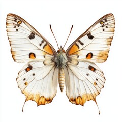 Fototapeta premium A detailed close-up of a butterfly showcases vibrant orange spots adorning its delicate wings, revealing intricate patterns and textures.