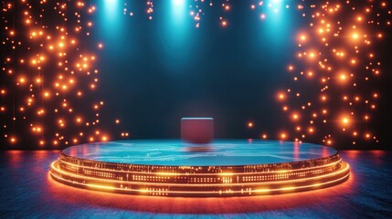 Futuristic Stage with Bright Lights and Minimalist Centerpiece