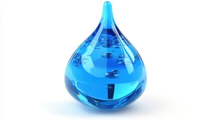 Vibrant Blue Water Drop with Bubbles on a Clean Background