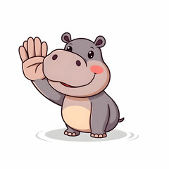 Naklejka premium Cute Hippo Waving Hand Cartoon Vector Icon Illustration Animal Nature Icon Concept Isolated Premium