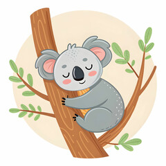 Fototapeta premium cute koala sleeping on the tree cartoon animal