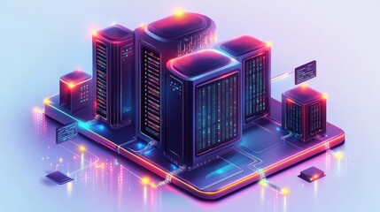 Futuristic server farm on smartphone, data center concept.