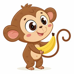Obraz premium cute monkey holding banana cartoon vector icon