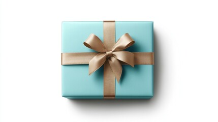 Blue Gift Box with Gold Ribbon on White Background