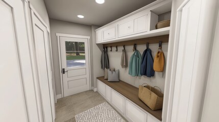 Modern Entryway With Built In Storage And Bench
