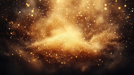 Golden Dust Particles with Sparkles in Soft Focus Background
