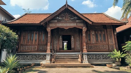 Obraz premium Ornate Wooden House with Intricate Carvings