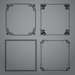 Set of decorative frames Elegant vector element for design in Eastern style, place for text. Floral black and gray borders. Lace illustration for invitations and greeting cards