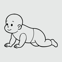  Crawling Baby and Swaddled Infant Line Art Vector Illustration - Minimalist Baby Drawing Clipart