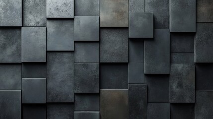 Abstract Grey Wall with Textured Square Panels in Varied Shades