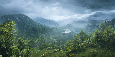 Obraz premium Storm with Heavy Rain and Strong Winds for Dramatic Weather Scenes