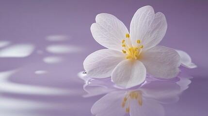 Delicate White Flower Floating on Calm Purple Water Surface