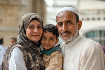 Family Portrait Outside Masjid al Haram After Hajj Completion