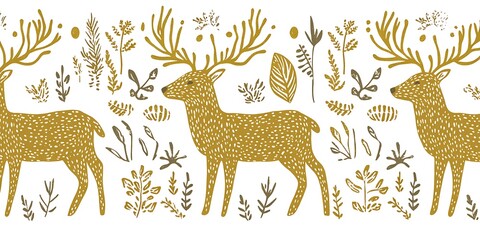 Obraz premium Golden deer winter forest pattern, holiday design