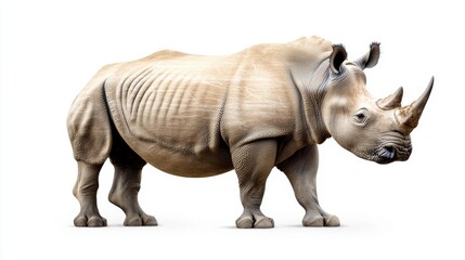Fototapeta premium Powerful Rhinoceros Standing Against Plain Background