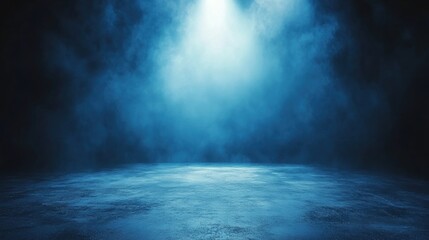 Ethereal Blue Light with Fog in a Darkened Stage Environment