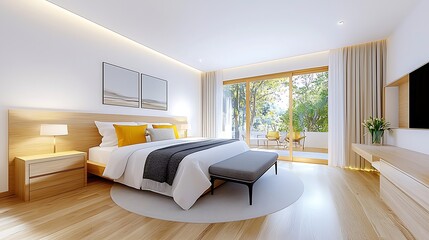 Modern Minimalist Bedroom Design with Garden View