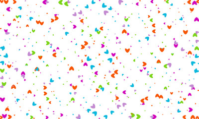 Heart Symbol on white background with spread confetti styel, Random colored heart shaped Spread confetti design. celebration template.