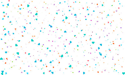 Heart Symbol on white background with spread confetti styel, Random colored heart shaped Spread confetti design. celebration template.