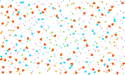 Heart Symbol on white background with spread confetti styel, Random colored heart shaped Spread confetti design. celebration template.