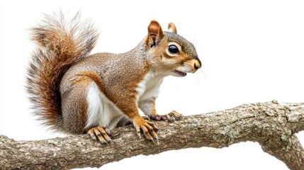 Fototapeta premium Squirrel Sitting on Tree Branch with Fluffy Tail