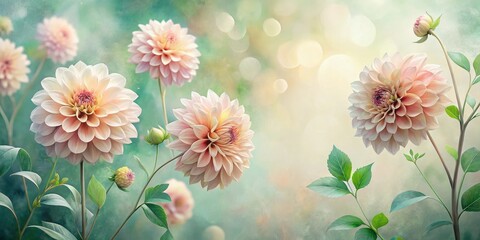 A Delicate Arrangement of Peach-Colored Dahlias in a Soft, Dreamy Garden Setting