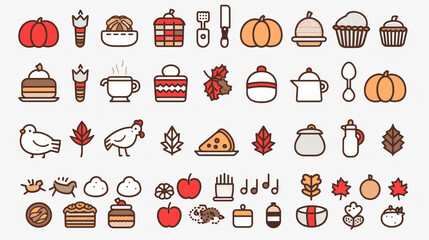 Cute autumn themed icons featuring pumpkins, leaves, and desserts