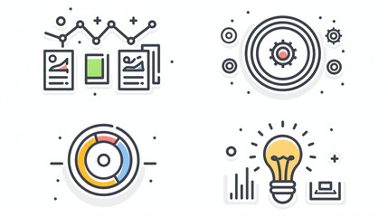 Obraz premium Data analysis icons with charts, graphs, and light bulb ideas