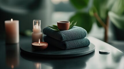 A relaxing massage session with candles in the background.