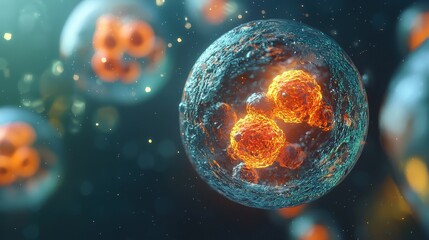 Naklejka premium Cell Division Showing Two Nuclei Forming