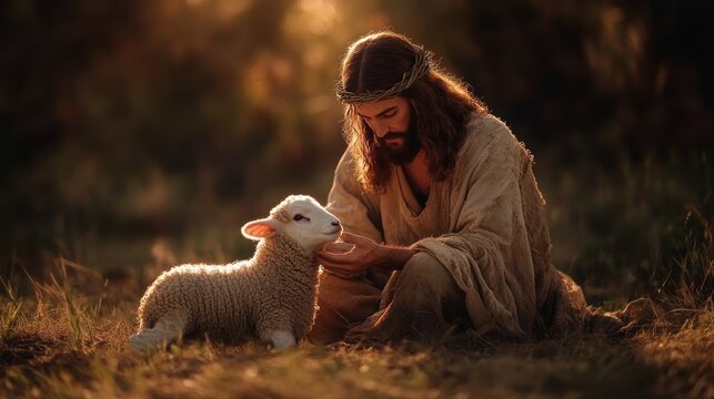Jesus Christ, The Shepherd, Searching for the Lost Lamb - Warm Toned Soft Image