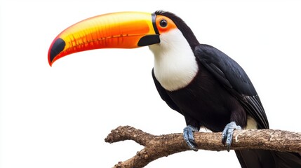 Obraz premium Vibrant Toucan with Orange Beak on a Branch
